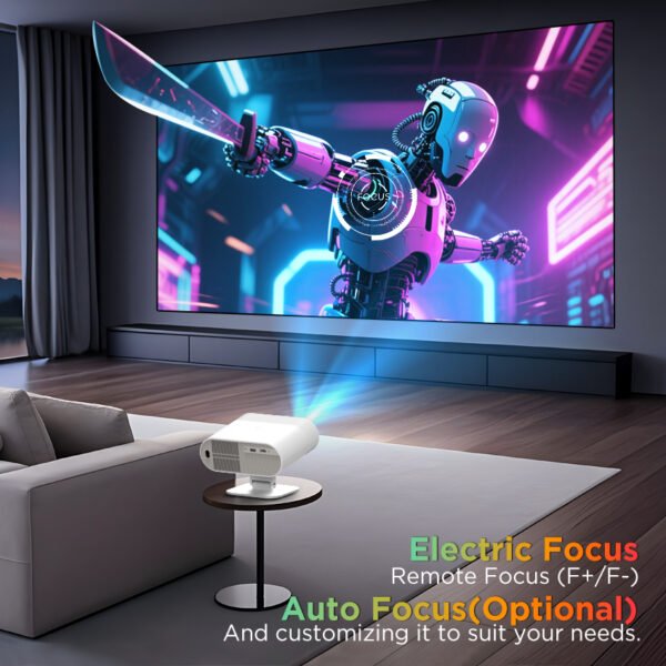 Close-up of a 4K-supported projector playing ultra-HD video in a retail display